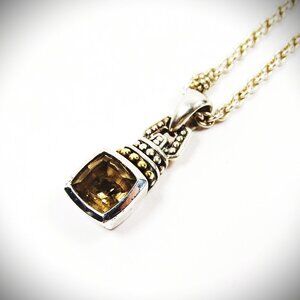 LAGOS Sterling Silver 18k Gold Smoky Topaz Pendant & Chain Necklace